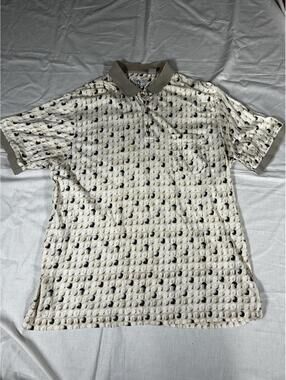 Men’s XL polo Vintage Penguin Sport Golf Ball AOP preppy Normcore Abstract Cream